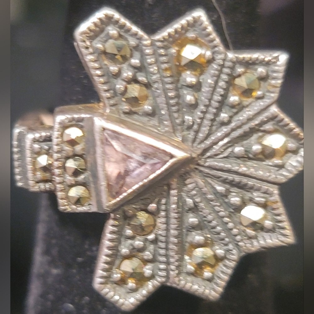 0514.Marcasite Set w/ Amythyst In Elegant 925 Silver Jewelry for Art Deco Lovers - Picture 2 of 15